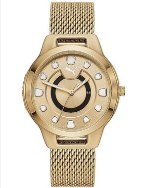 PUMA Women's Gold Tone Mesh Bracelet Watch with Black Accent!NWT&RARE